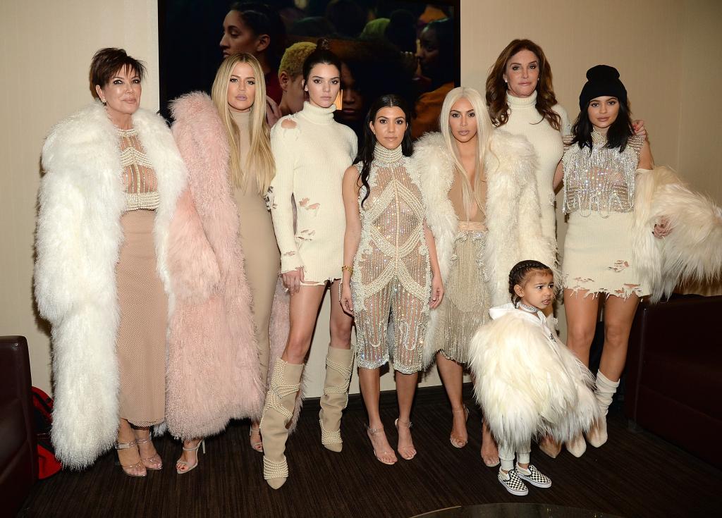 Khloé Kardashian, Kris Jenner, Kendall Jenner, Kourtney Kardashian, Kim Kardashian West, North West, Caitlyn Jenner and Kylie Jenner attend Kanye West Yeezy Season 3 show in 2016.
