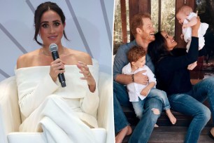 Meghan Markle and Prince Harry split image with their kids.