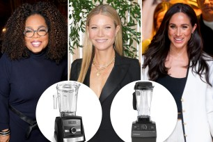 Oprah, Gwyneth Paltrow and Meghan Markle with insets of Vitamix blenders
