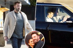 Ben Affleck split with him and Jennifer Lopez at McDonald's with an inset of the couple.